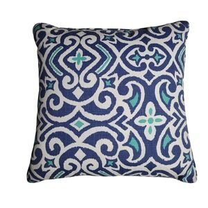 Pillow Perfect New Damask Marine 18.5x18.5 Throw Pillow Teal Blue Indoor Outdoor